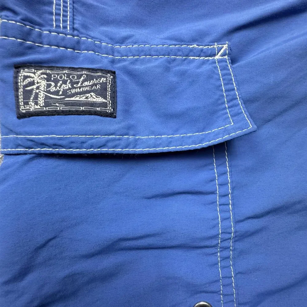 Polo Ralph Lauren Shorts Mens Large Blue Swim Trunks Mesh Lined Cargo Pocket
